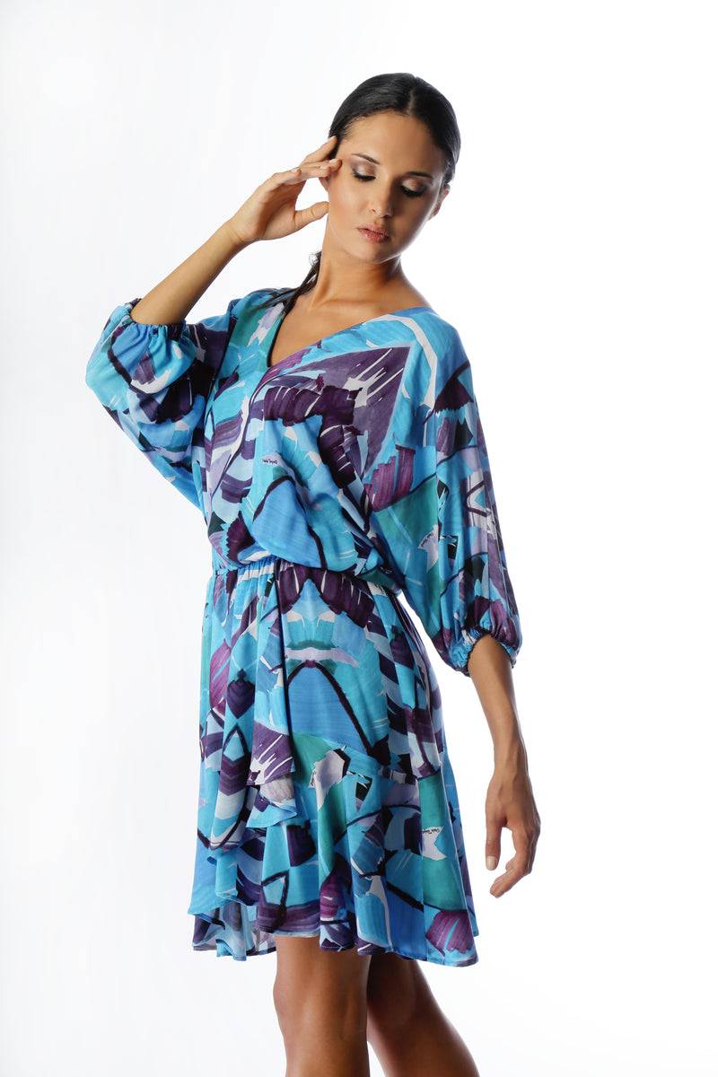 Paola T. Abito in viscosa Palm Blue Soddisfazione Garantita