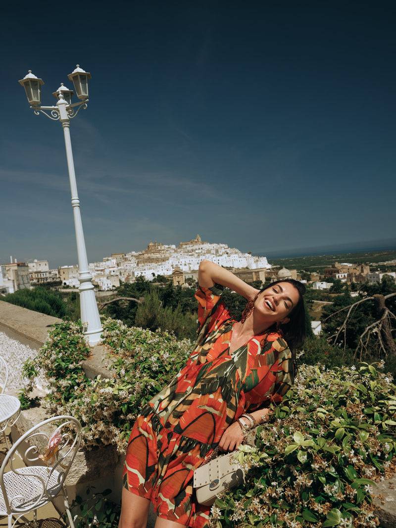 Paola T. Abito in viscosa stampa palm Affare Del Giorno