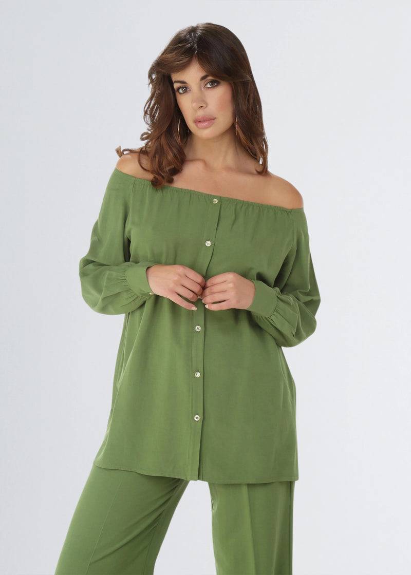 Paola T. Camicia in lino e viscosa Saldi Di Fabbrica