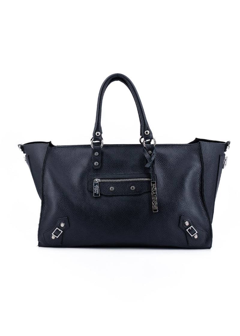 Paola T. Shopper in pelle morbida con dettagli argento Presa