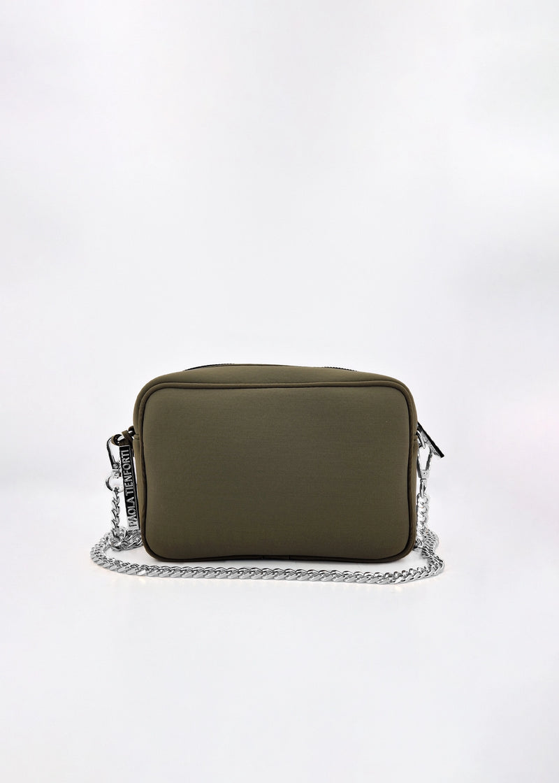 Paola T. Borsa a tracolla in neoprene con dettagli argento Fornitura limitata