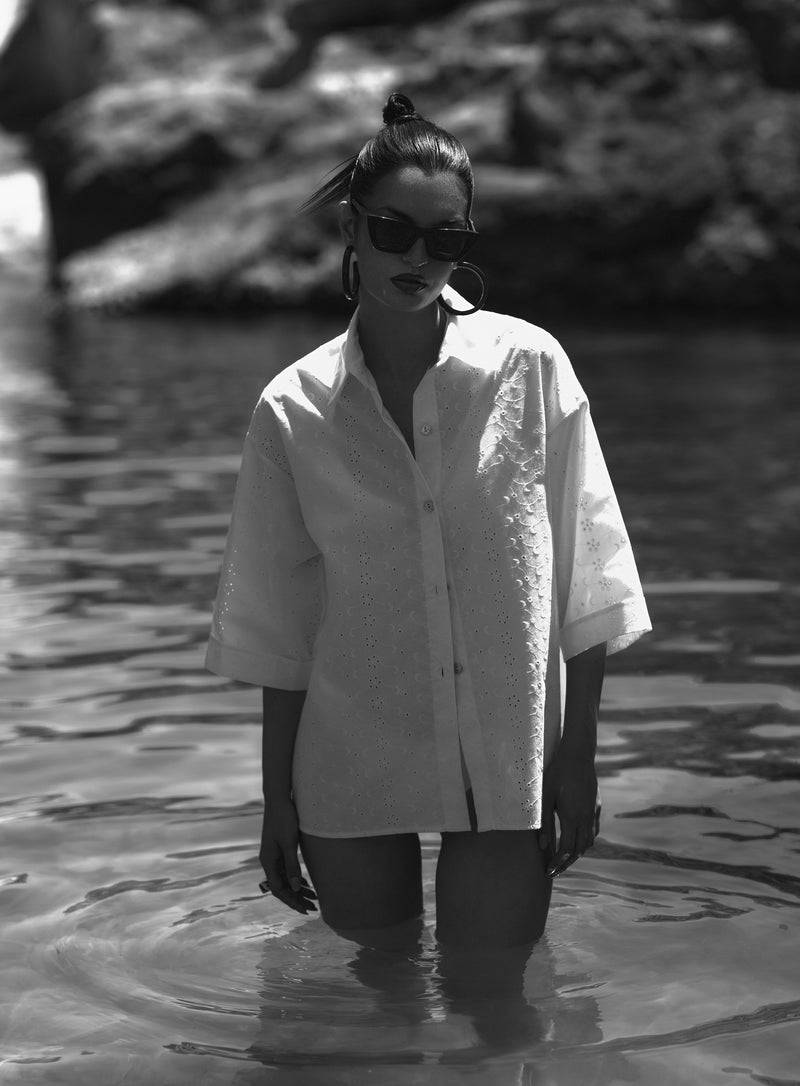 Paola T. Camicia In cotone sangallo Economico