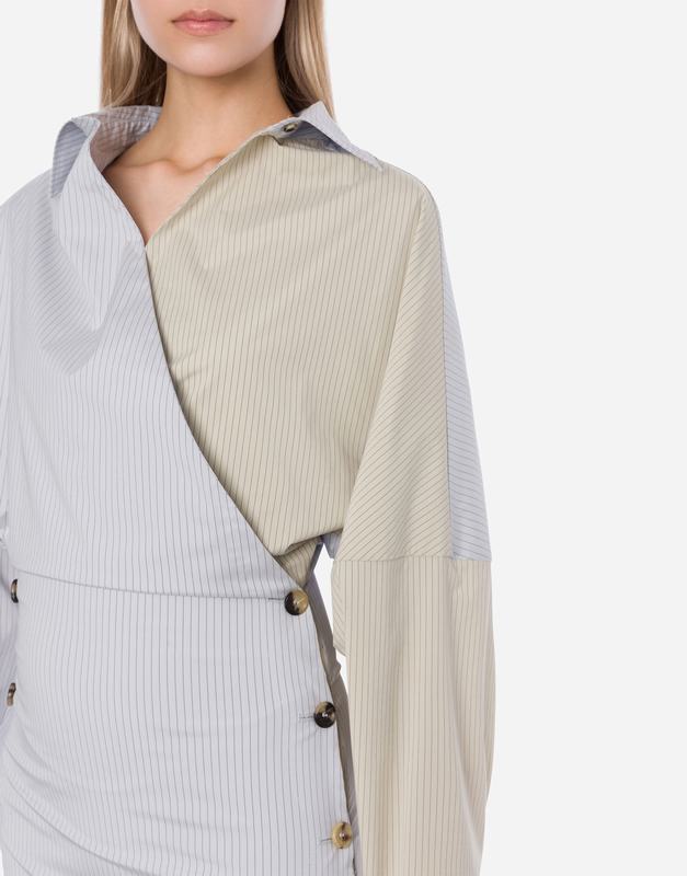 Philosophy Di Lorenzo Serafini Abito in taffetà stretch rigato con bottoni Saldi Di Fabbrica