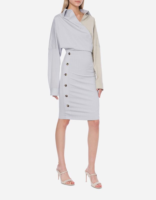 Philosophy Di Lorenzo Serafini Abito in taffetà stretch rigato con bottoni Saldi Di Fabbrica