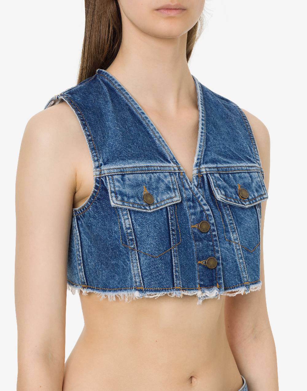 Philosophy Di Lorenzo Serafini Gilet crop in denim Outlet