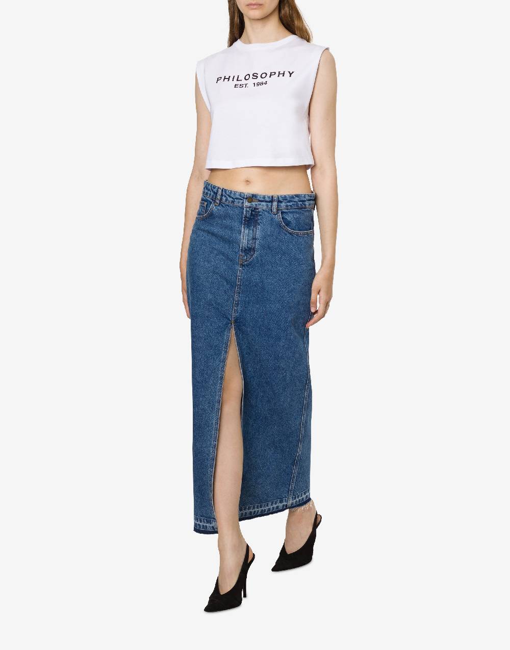Philosophy Di Lorenzo Serafini Gonna in denim con spacco Vendita Calda