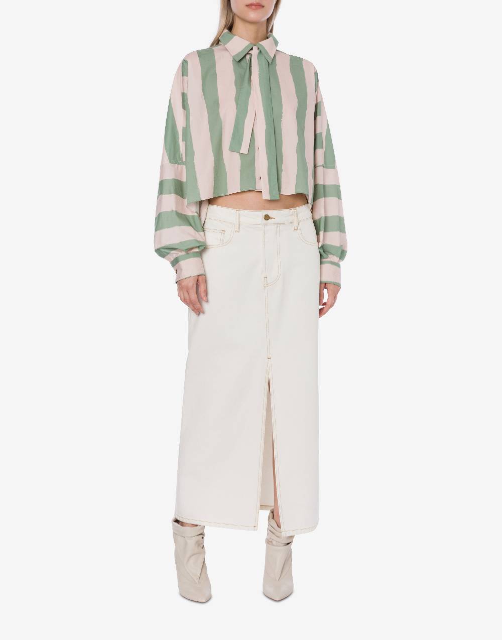 Philosophy Di Lorenzo Serafini Camicia crop a righe in cotone stretch Economico