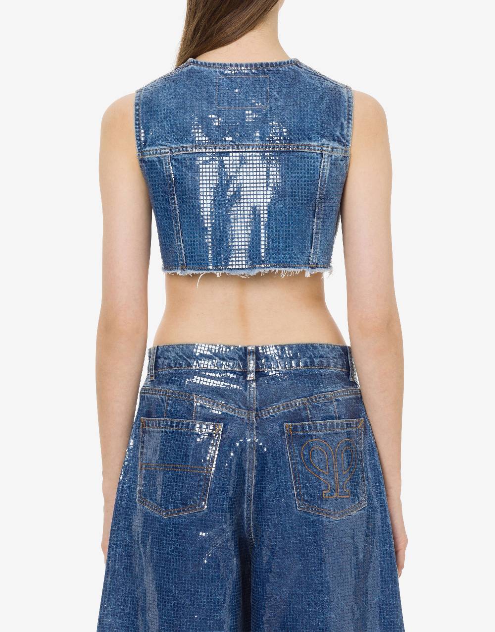 Philosophy Di Lorenzo Serafini Gilet crop in denim con paillettes Black Friday