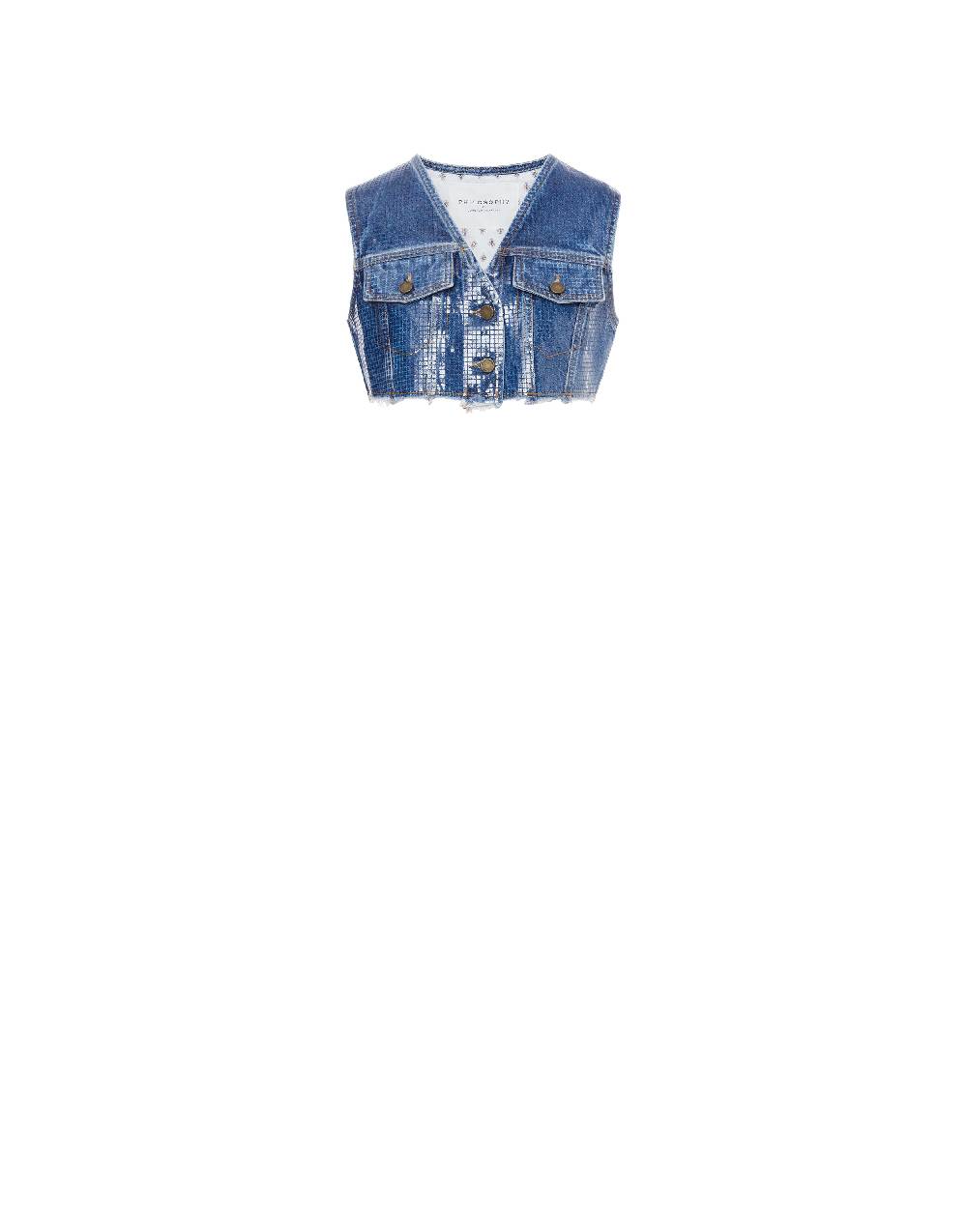 Philosophy Di Lorenzo Serafini Gilet crop in denim con paillettes Black Friday