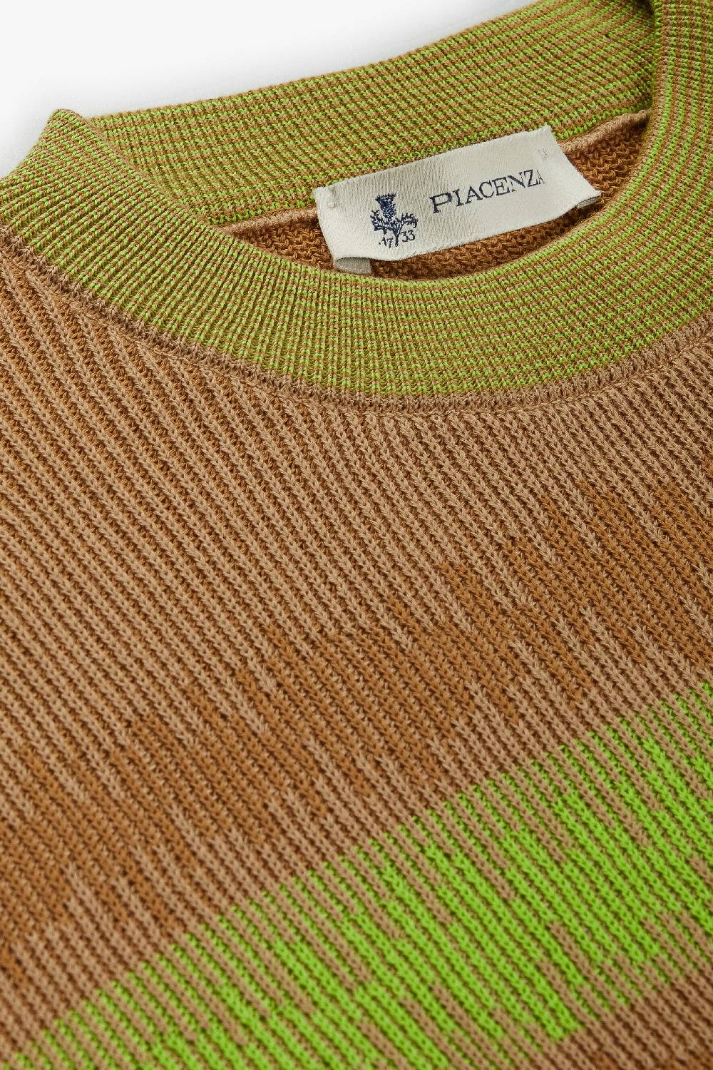 Piacenza 1733 Maglia maniche lughe ikat striped rib verde fluo e naturale Promozione temporanea