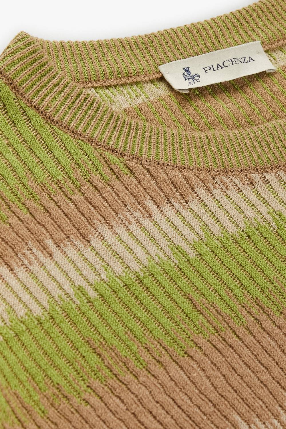 Piacenza 1733 Maglia maniche lunghe ikat striped flat rib verde e naturale Negozio