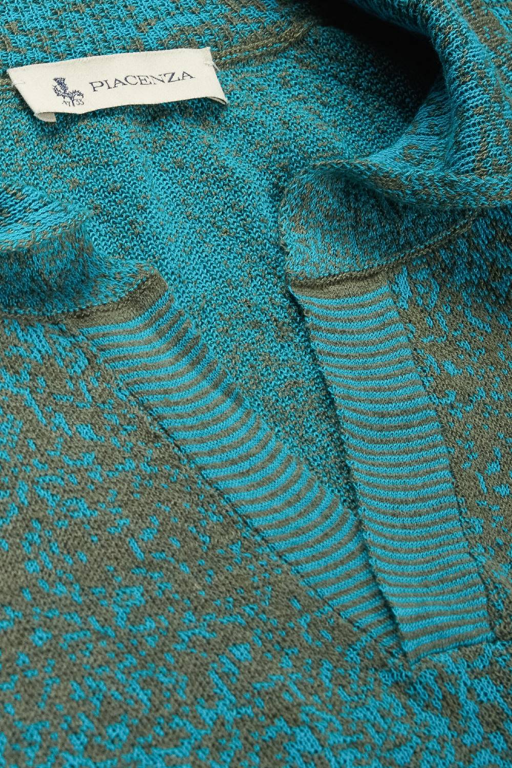 Piacenza 1733 Polo maniche lunghe pixel shadow stripe azzurro e verde Italia