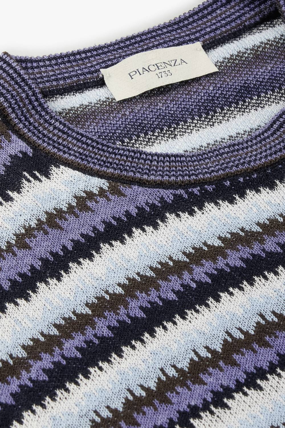Piacenza 1733 Maglia maniche corte ikat stripe jacquard azzurro e marrone Economico