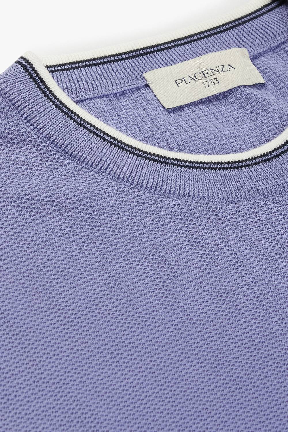 Piacenza 1733 Maglia maniche corte shell stitch lilla bordo bianco In Vendita
