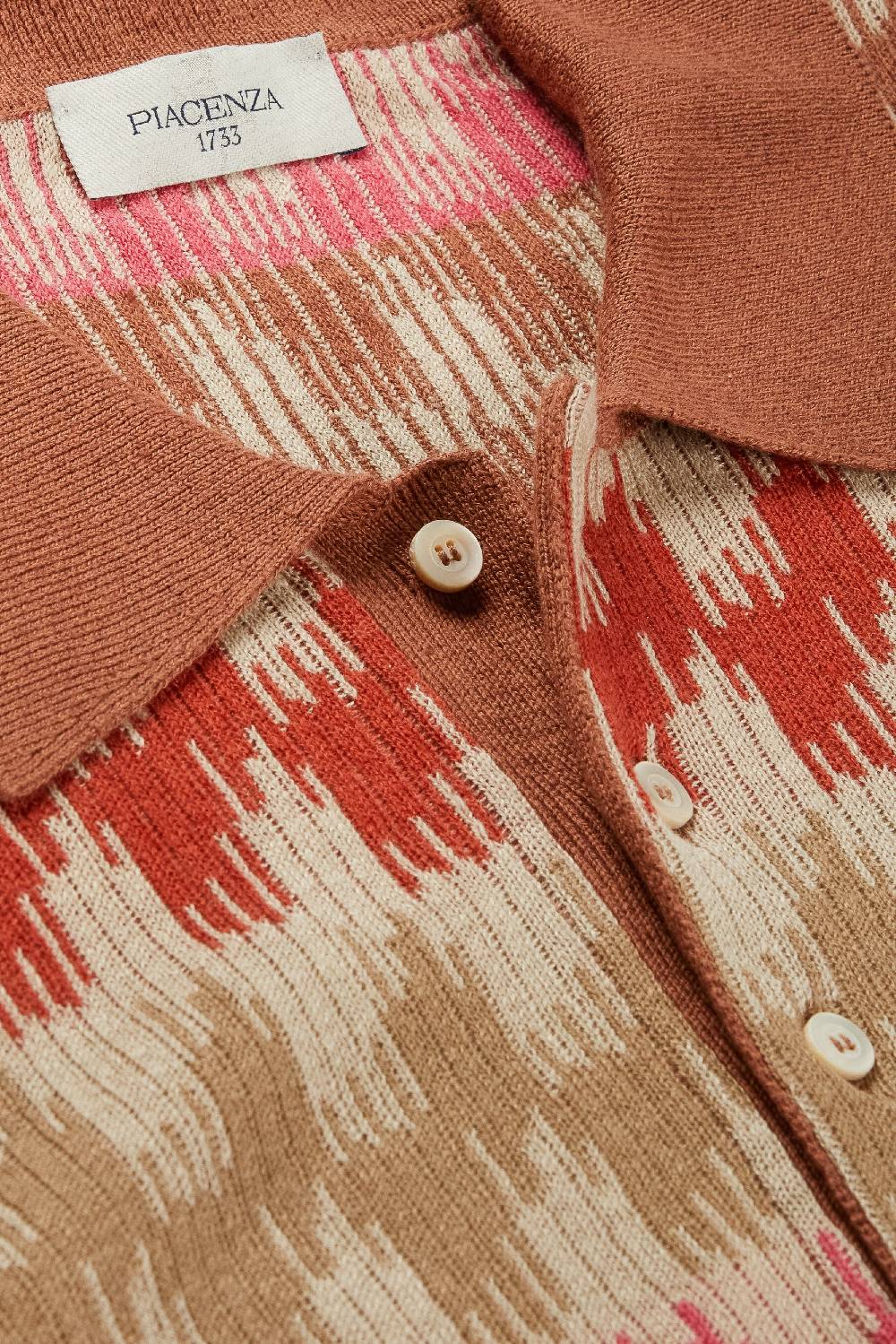 Piacenza 1733 Polo ikat zig zag fairisle flat rib jacquard bruciato neutro e rosa Online