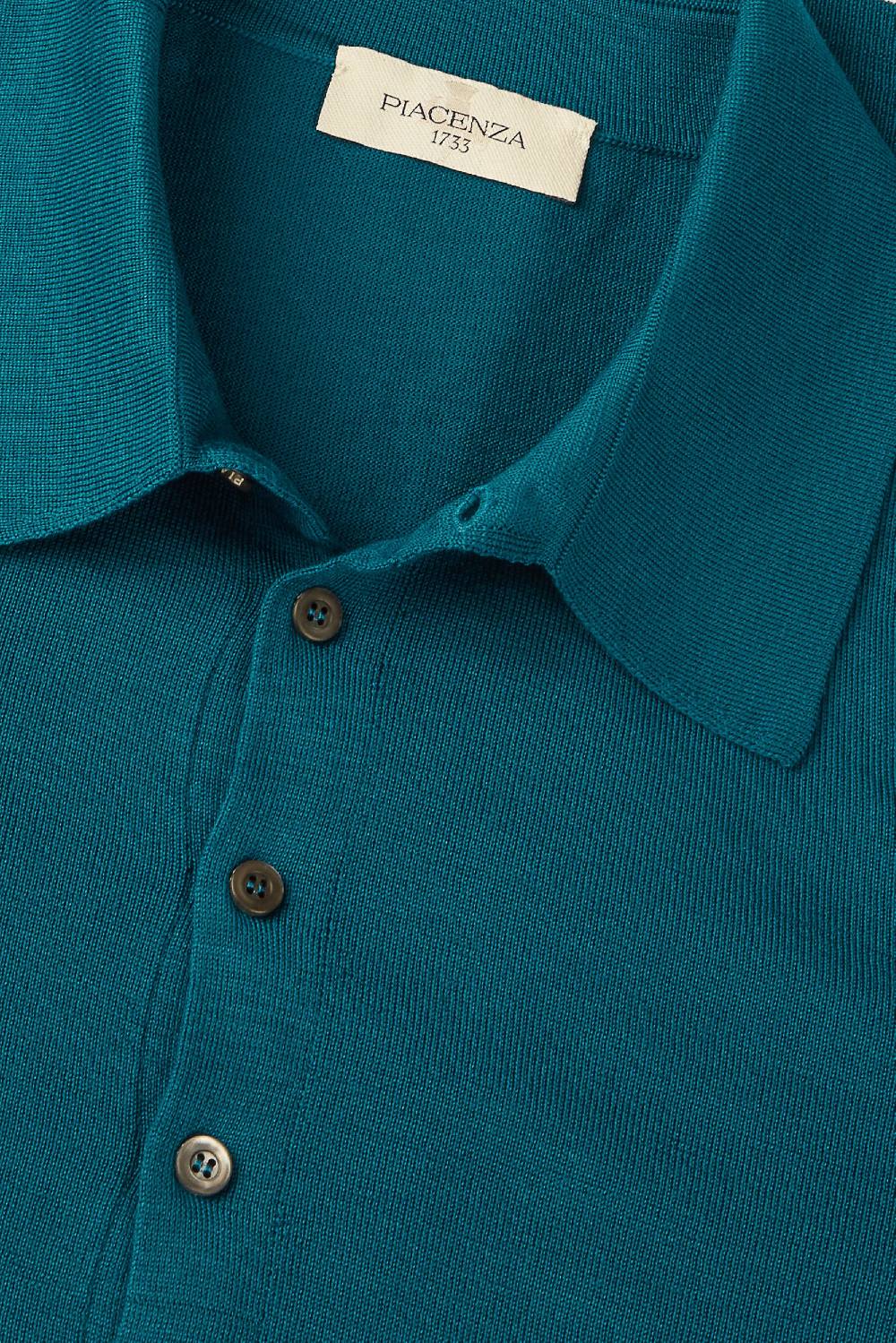 Piacenza 1733 Polo lana merino super fine petrolio Fino Al -60%