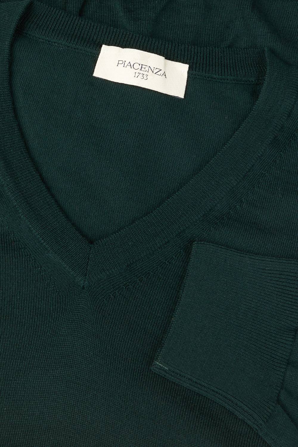 Piacenza 1733 Scollo V lana merino super fine verde scuro Economico