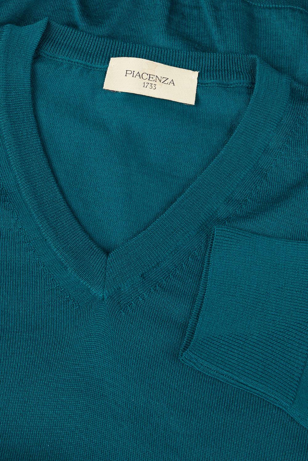 Piacenza 1733 Scollo V lana merino super fine petrolio Outlet