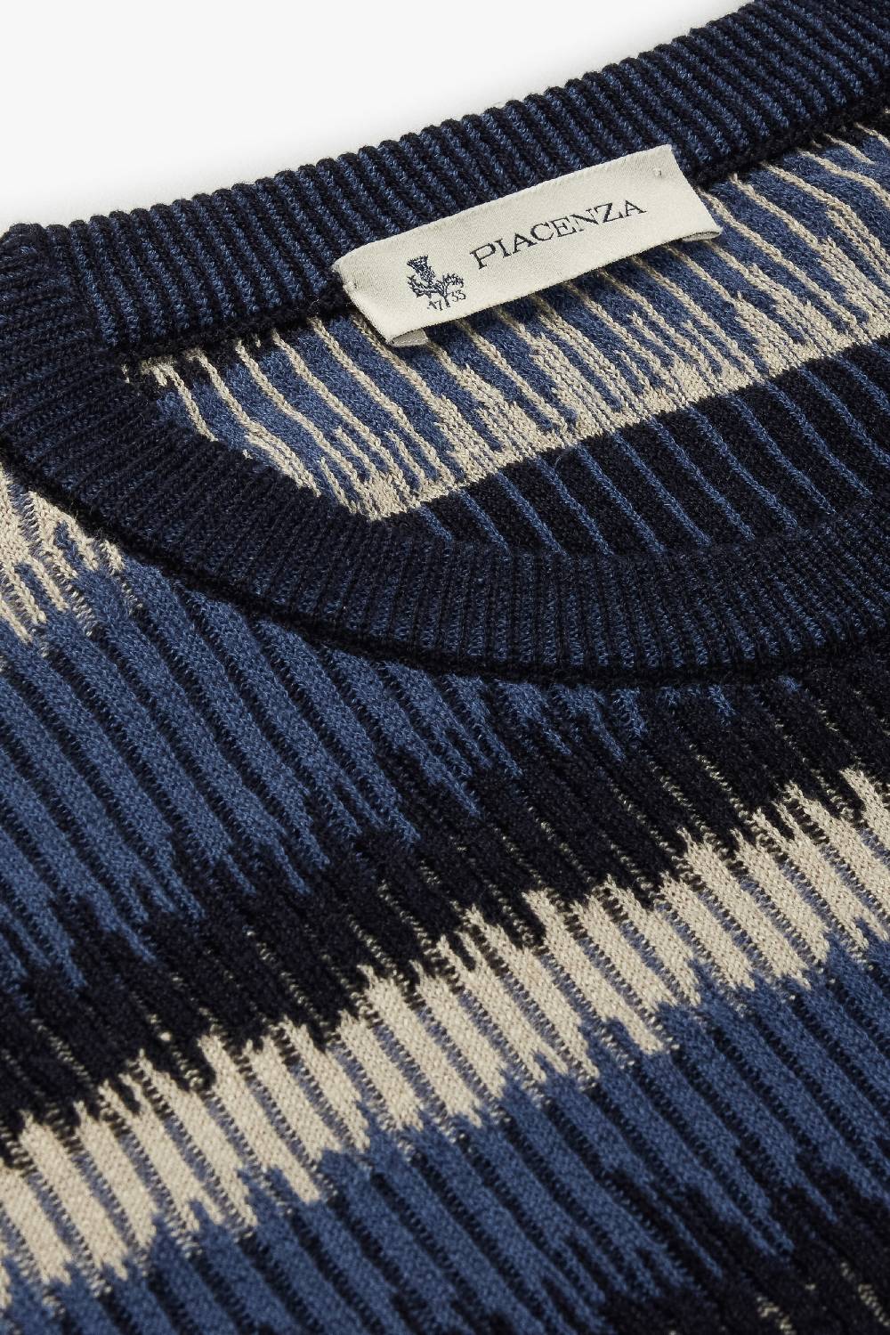 Piacenza 1733 Maglia maniche lunghe ikat striped flat rib blu e bianco Offerte
