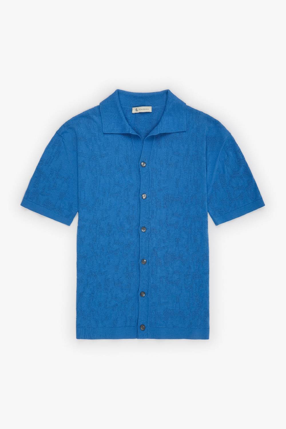 Piacenza 1733 Camicia maniche corte jacquard mesh camo azzurro Vendita Economica