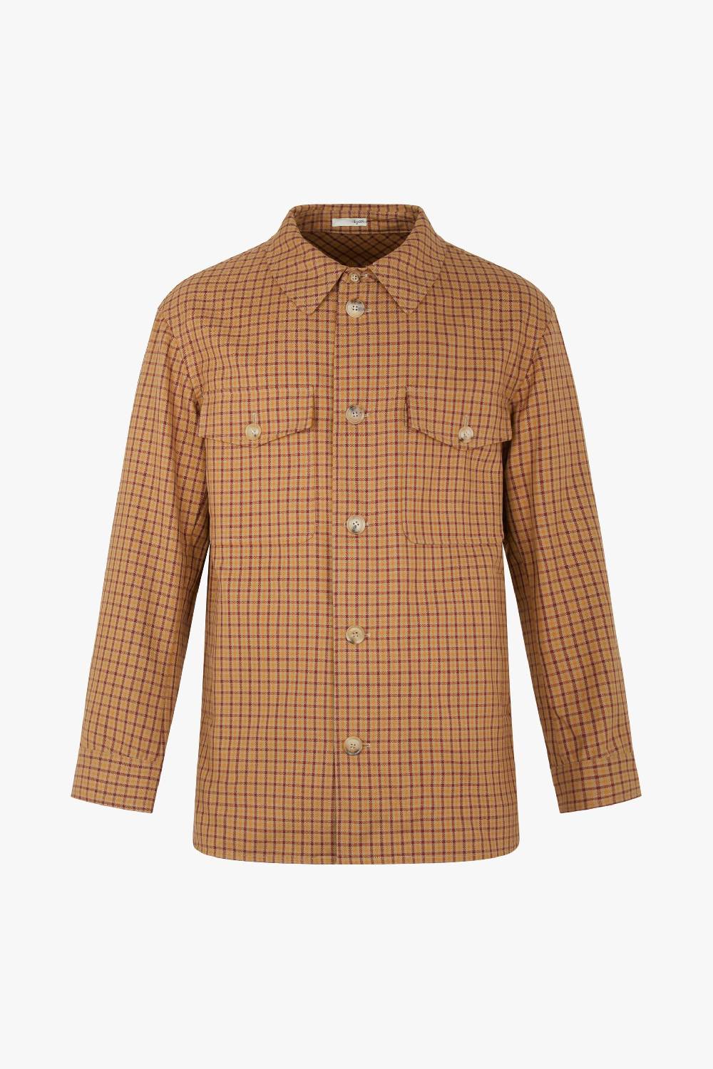 Piacenza 1733 Giacca camicia micro check cammello e bordeaux In Saldo