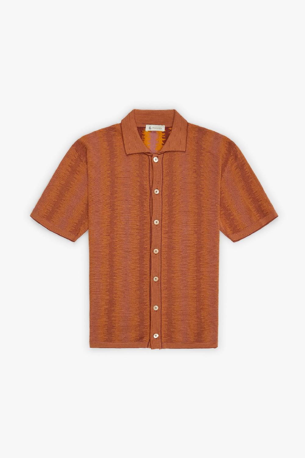 Piacenza 1733 Camicia maniche corte ikat vertical stripe senape e vinaccia 2025