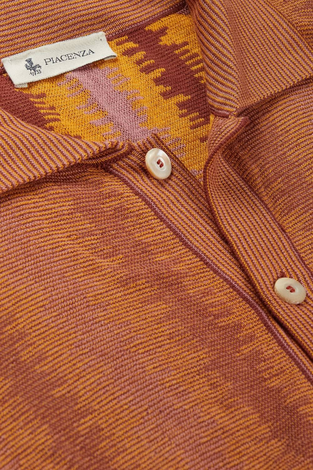 Piacenza 1733 Camicia maniche corte ikat vertical stripe senape e vinaccia 2025