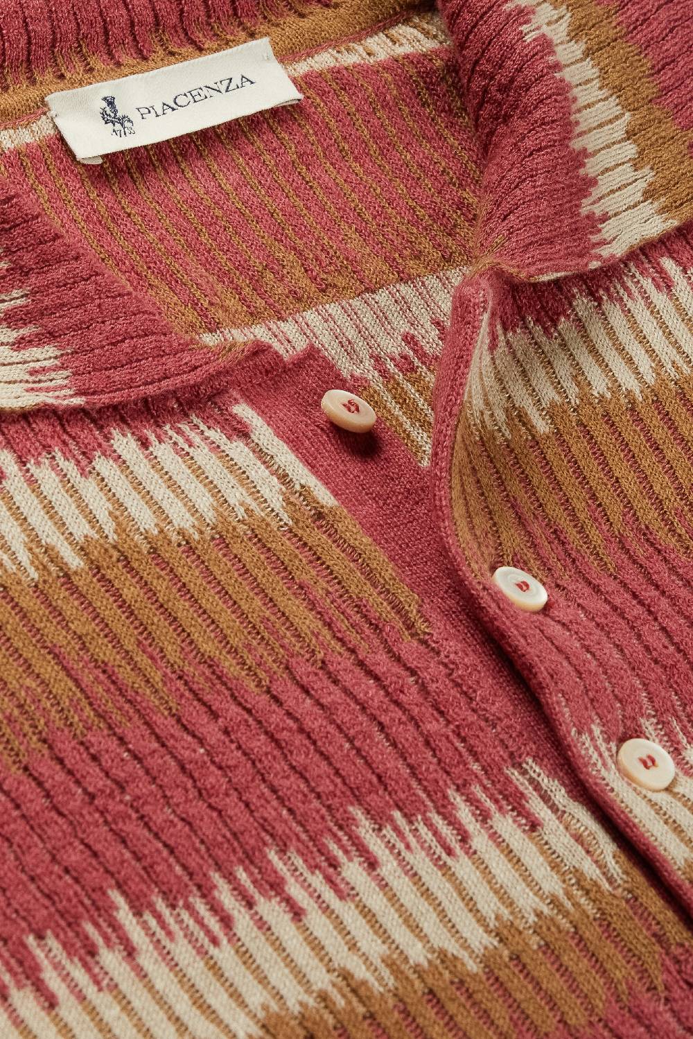 Piacenza 1733 Polo ikat striped flat rib bruciato, neutro e rosa Italy