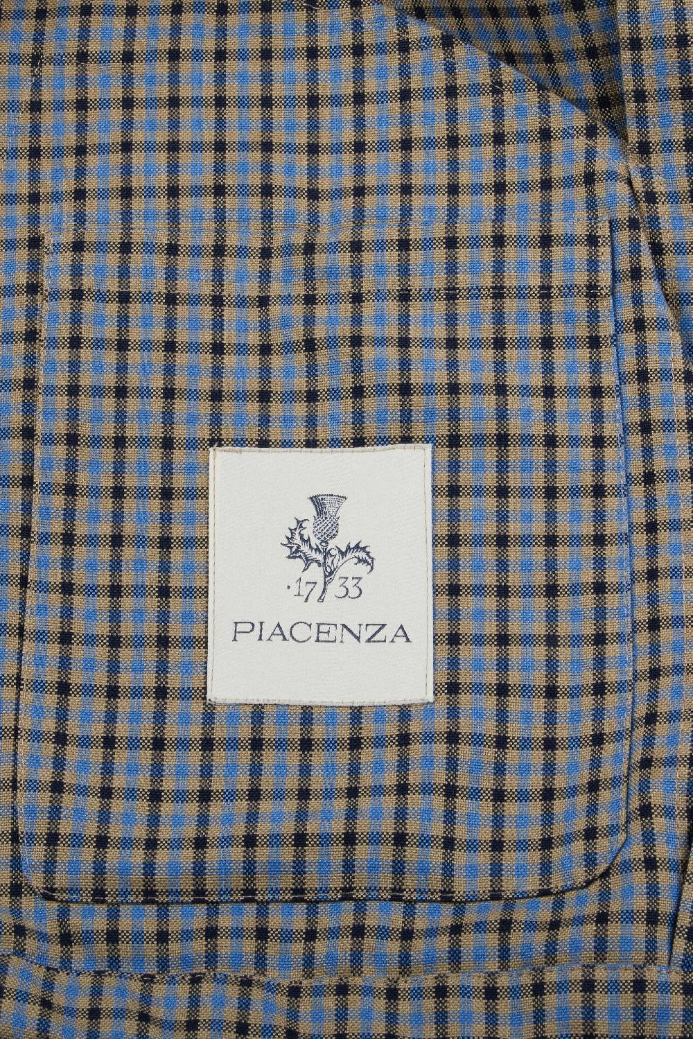 Piacenza 1733 Giacca collo camicia zip micro check azzurro e marrone Spedizione Gratuita