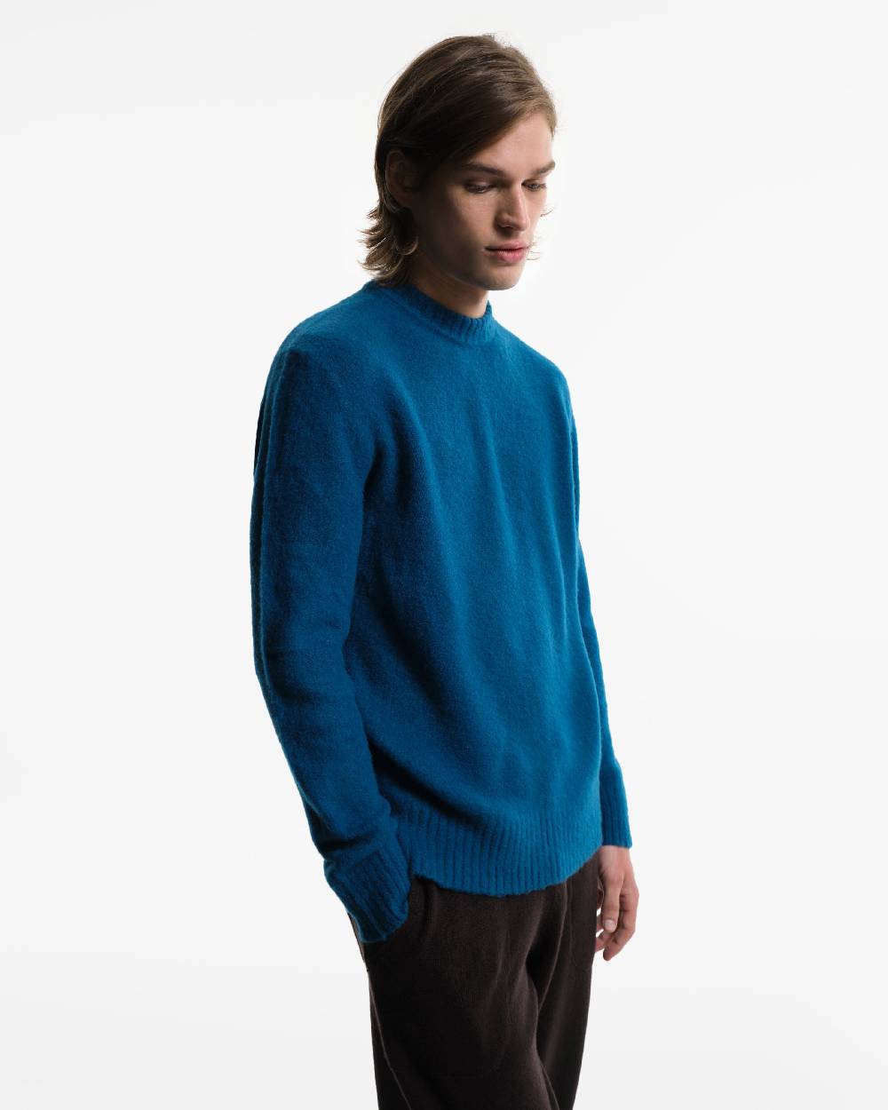 Piacenza 1733 Girocollo in Lana blu jeans In Vendita