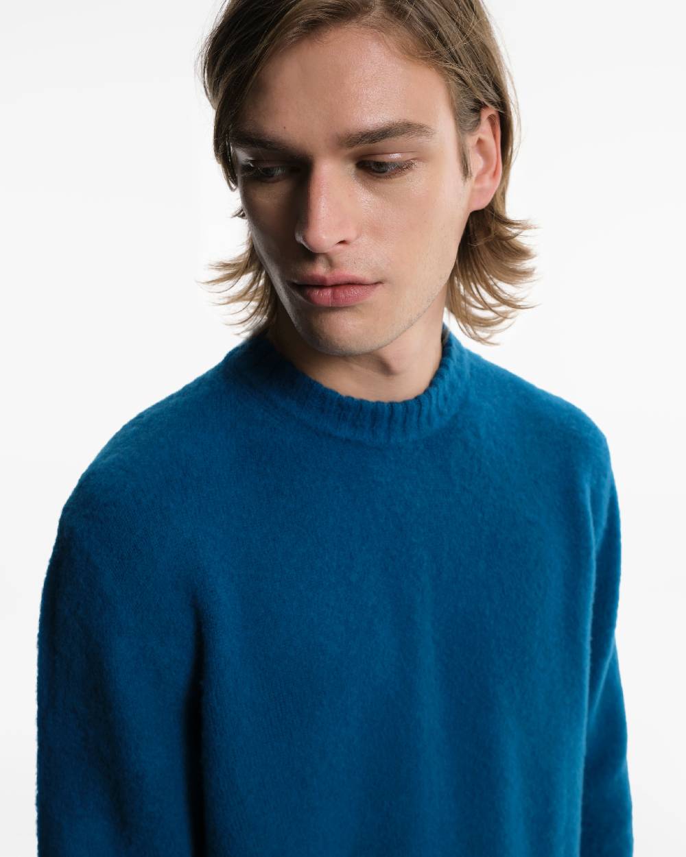 Piacenza 1733 Girocollo in Lana blu jeans In Vendita