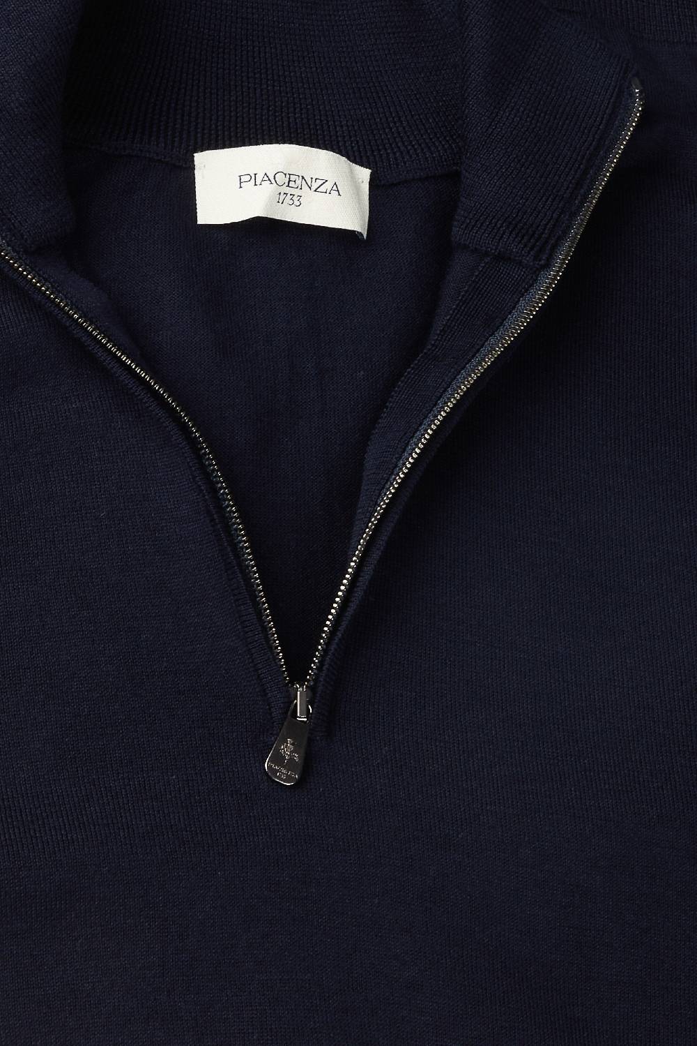 Piacenza 1733 Lupetto Zip lana merino super fine blu Qualità