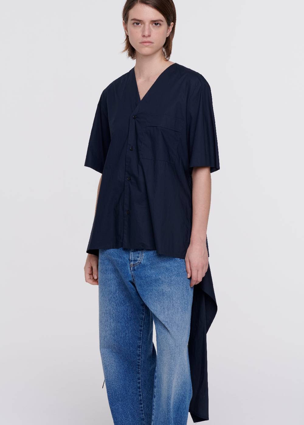 Plan C CAMICIA DI COTONE BLU CON STRASCICO Saldi