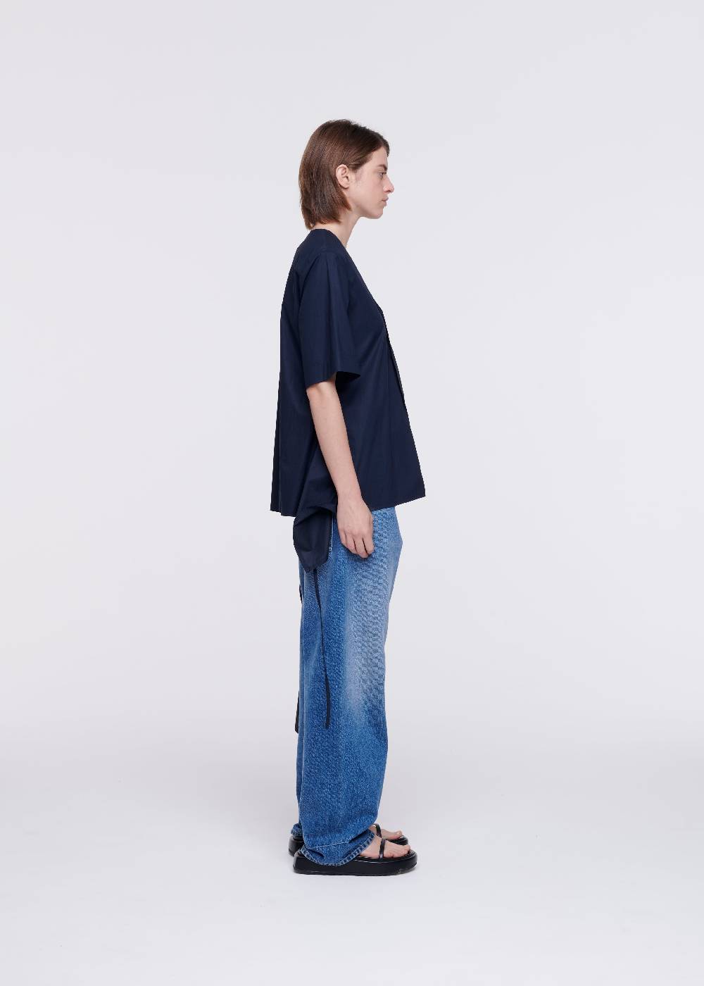Plan C CAMICIA DI COTONE BLU CON STRASCICO Saldi