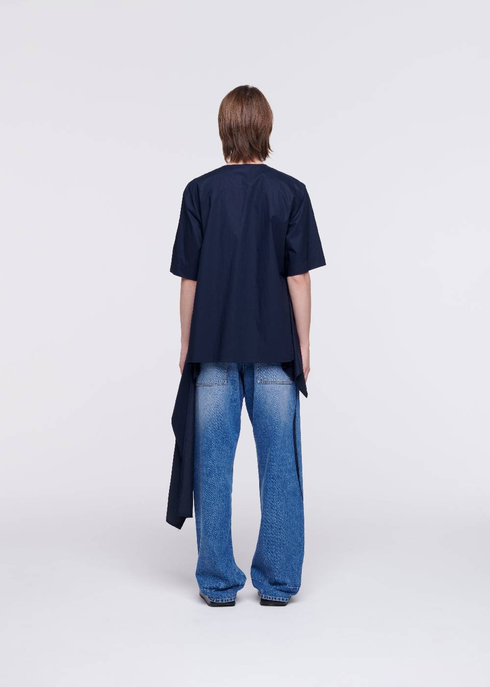 Plan C CAMICIA DI COTONE BLU CON STRASCICO Saldi