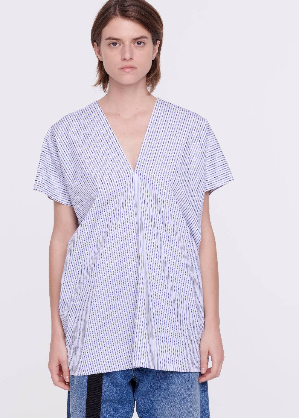 Plan C TOP A RIGHE IN COTONE CON SCOLLO A V Hotsell