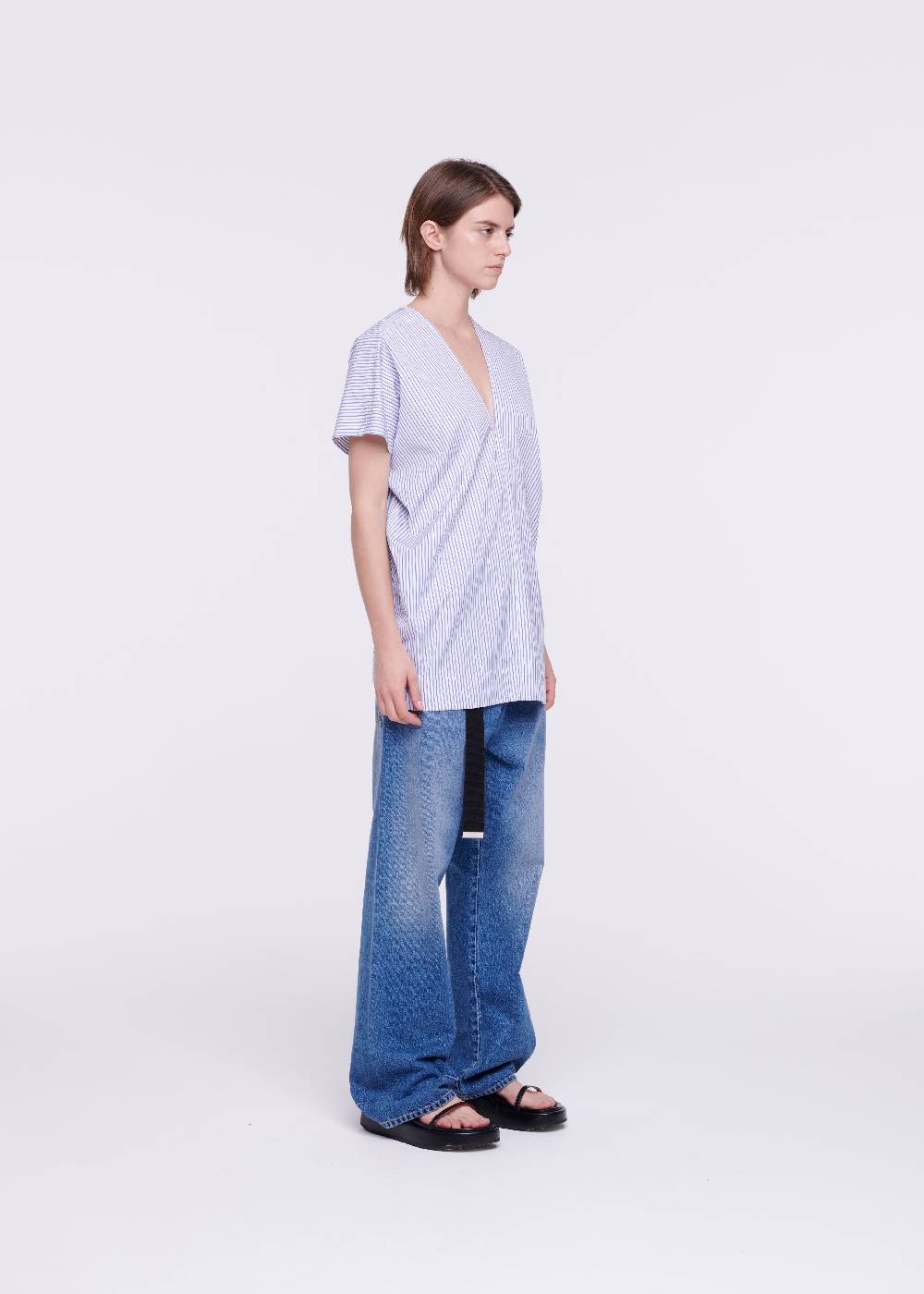 Plan C TOP A RIGHE IN COTONE CON SCOLLO A V Hotsell