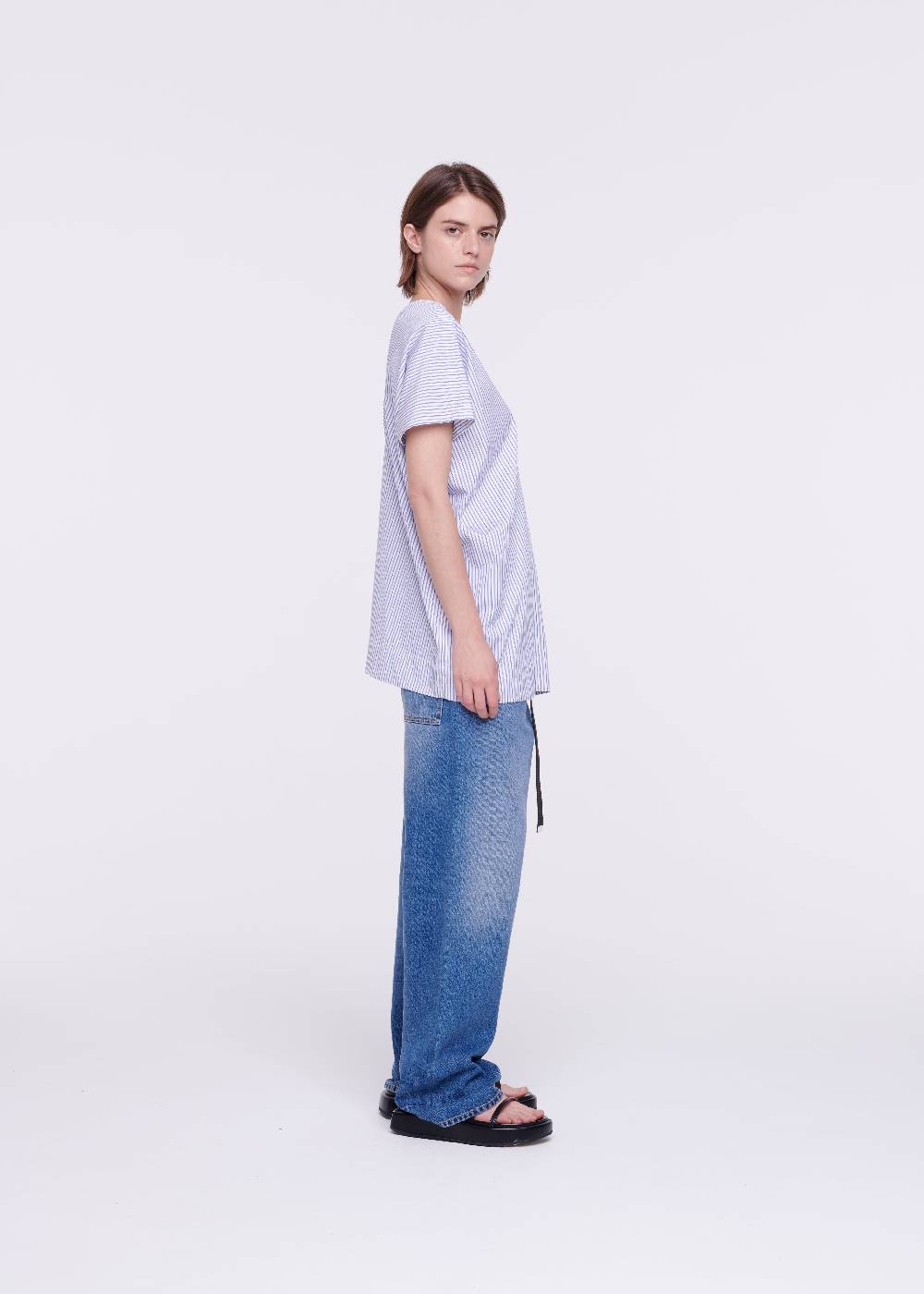 Plan C TOP A RIGHE IN COTONE CON SCOLLO A V Hotsell