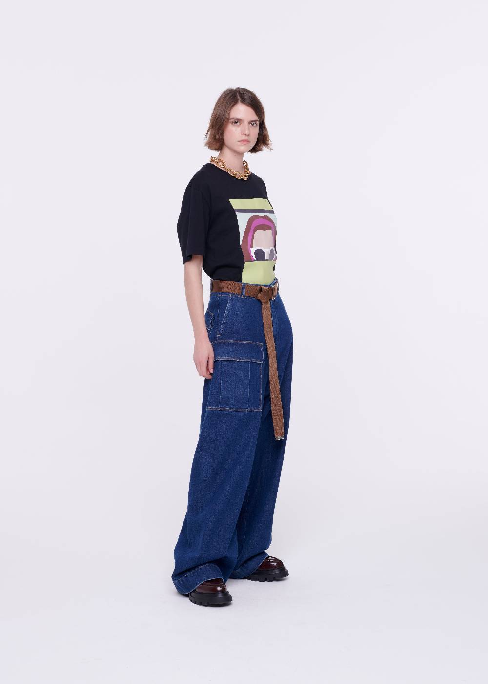 Plan C JEANS A GAMBA AMPIA CON CINTURA MARRONE Outlet