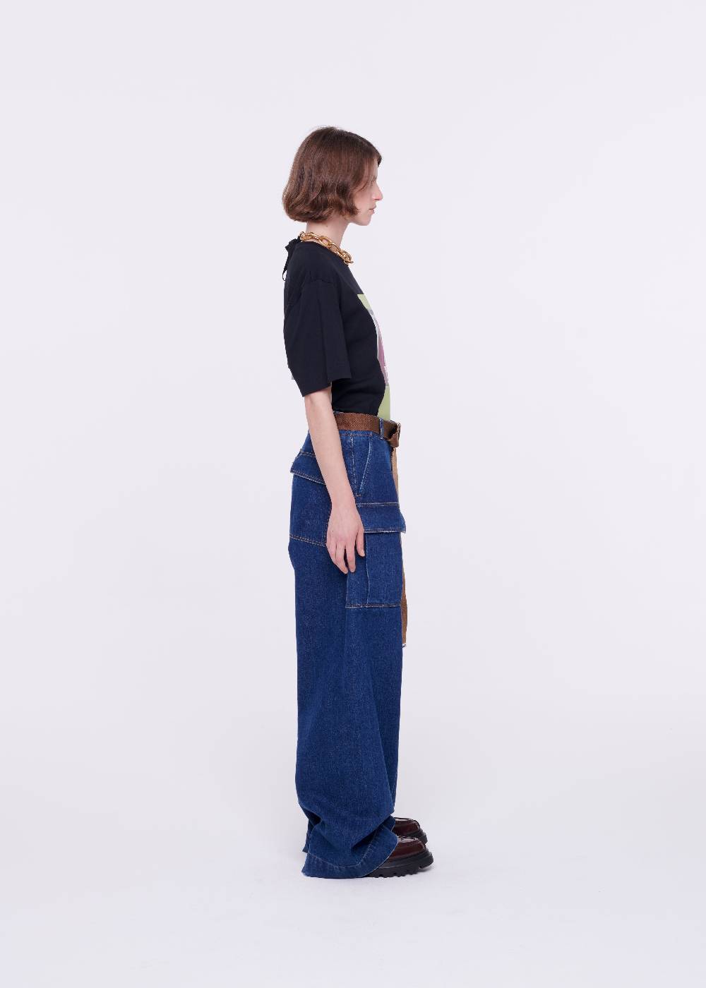 Plan C JEANS A GAMBA AMPIA CON CINTURA MARRONE Outlet