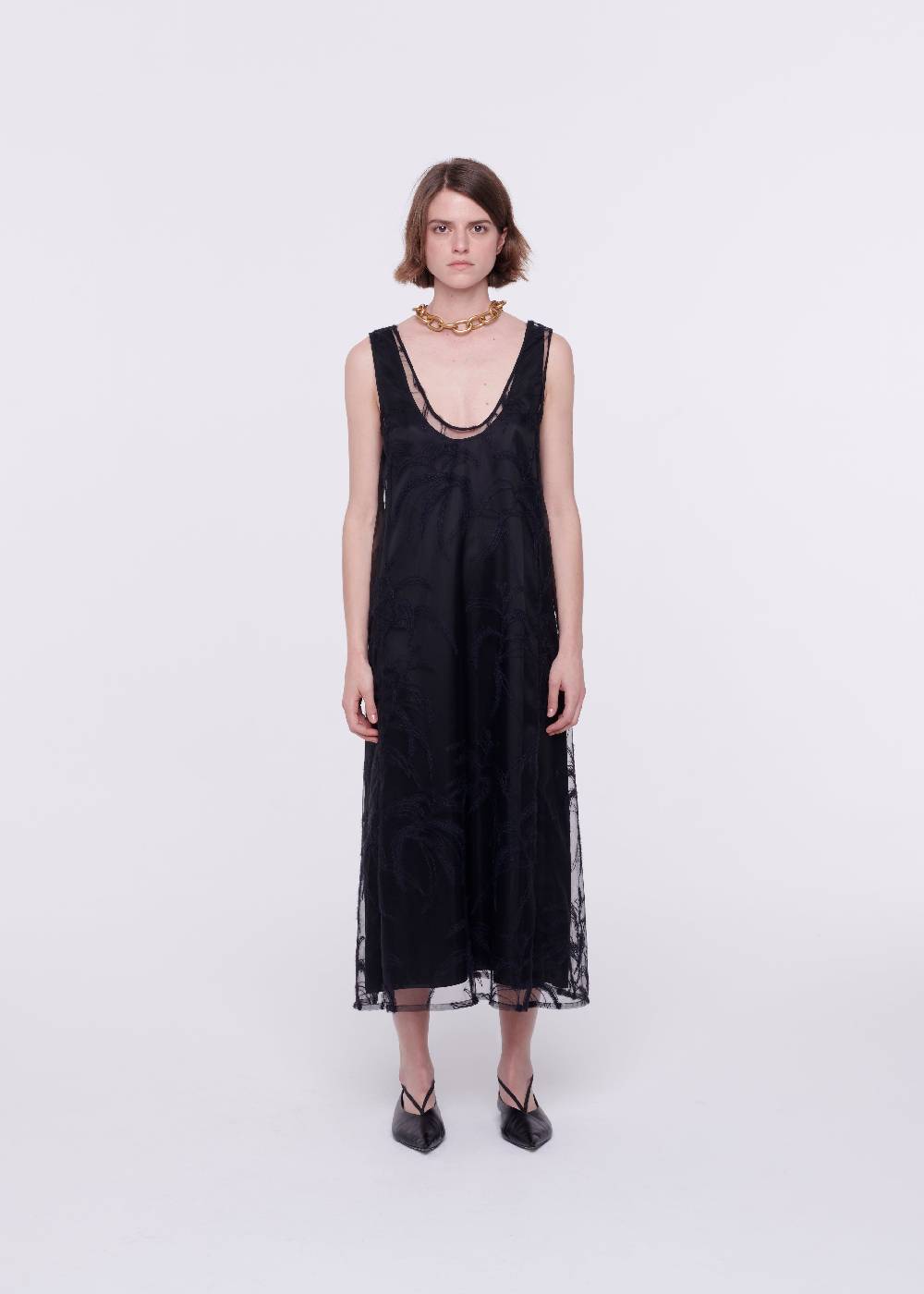 Plan C ABITO MIDI NERO IN TULLE RICAMATO Prezzo Ridotto