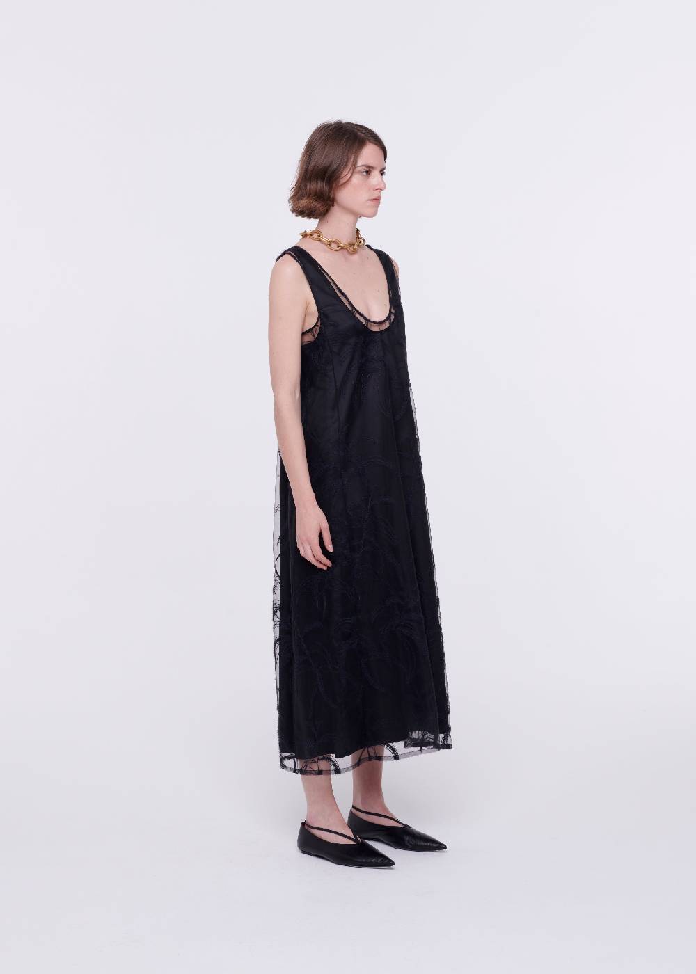 Plan C ABITO MIDI NERO IN TULLE RICAMATO Prezzo Ridotto