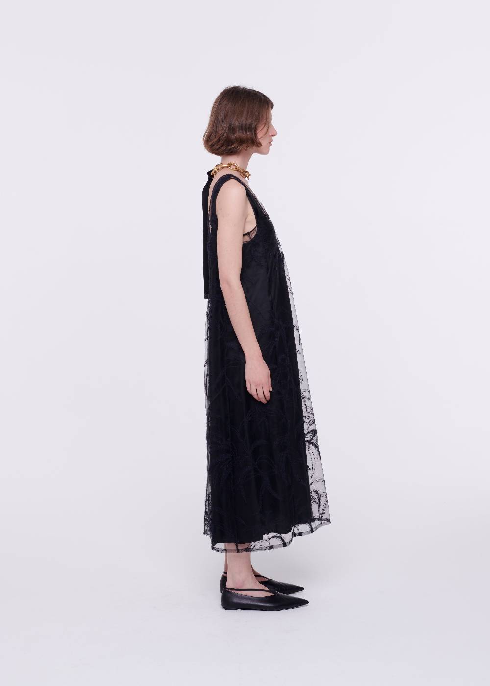 Plan C ABITO MIDI NERO IN TULLE RICAMATO Prezzo Ridotto