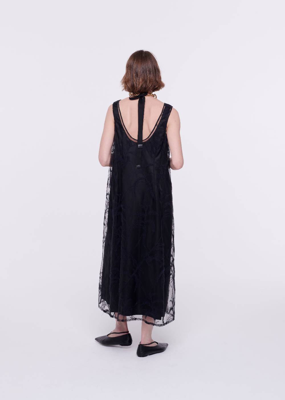 Plan C ABITO MIDI NERO IN TULLE RICAMATO Prezzo Ridotto