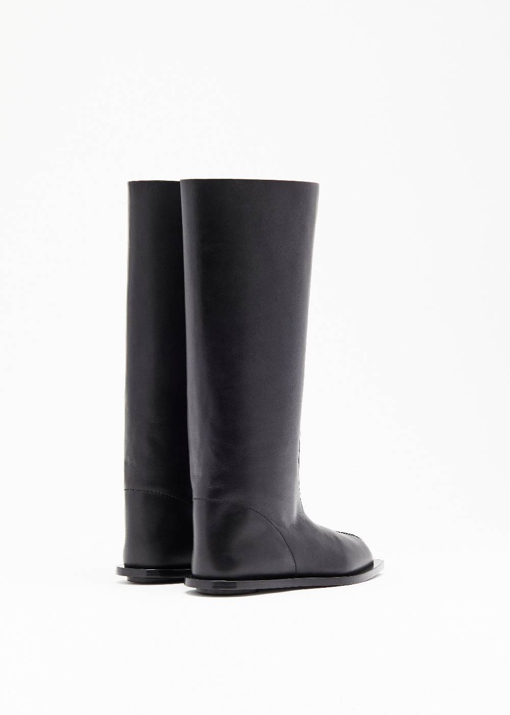 Plan C BLACK LEATHER HIGH BOOTS Sottocosto