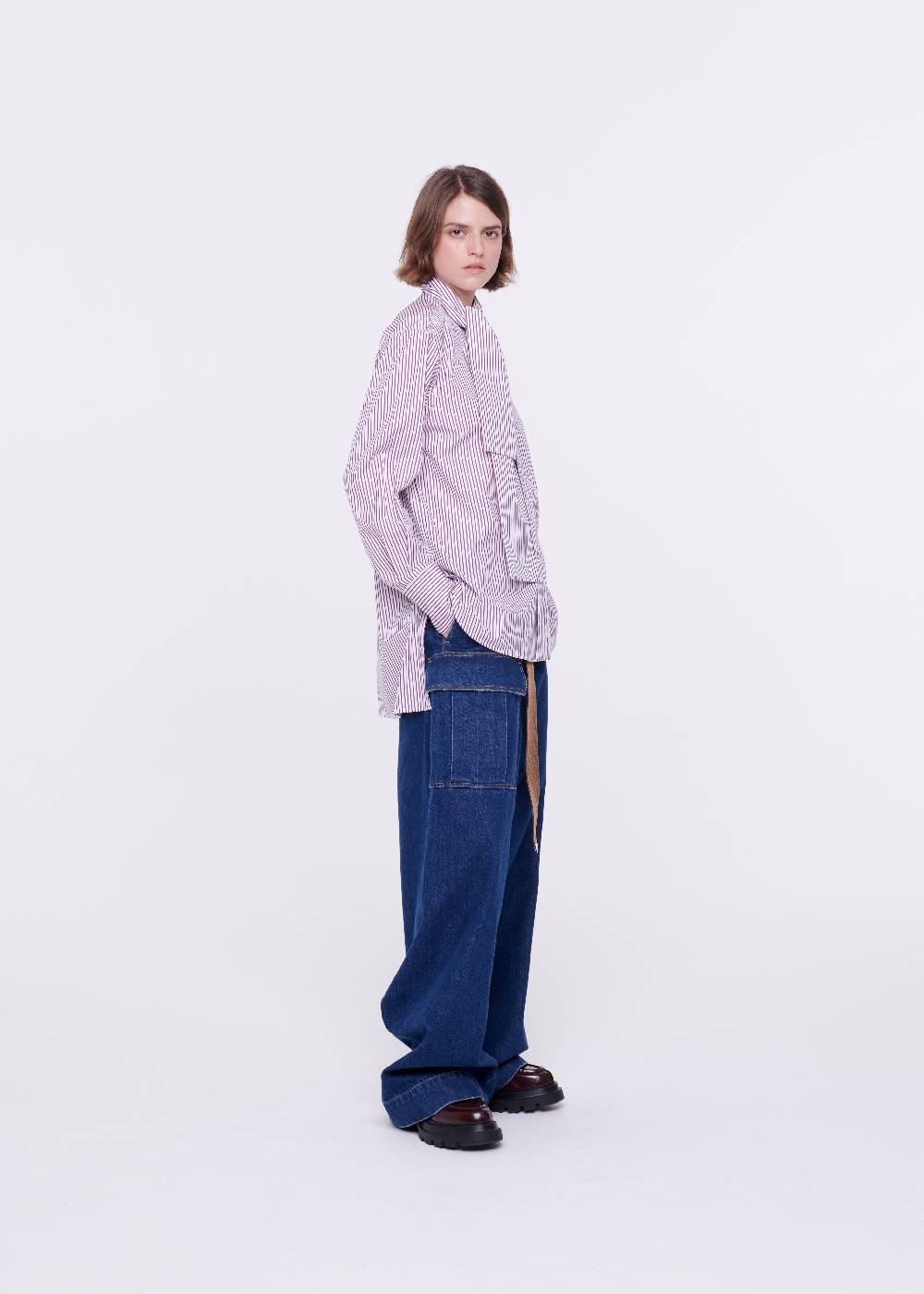 Plan C CAMICIA DI COTONE A RIGHE CON FOULARD Presa