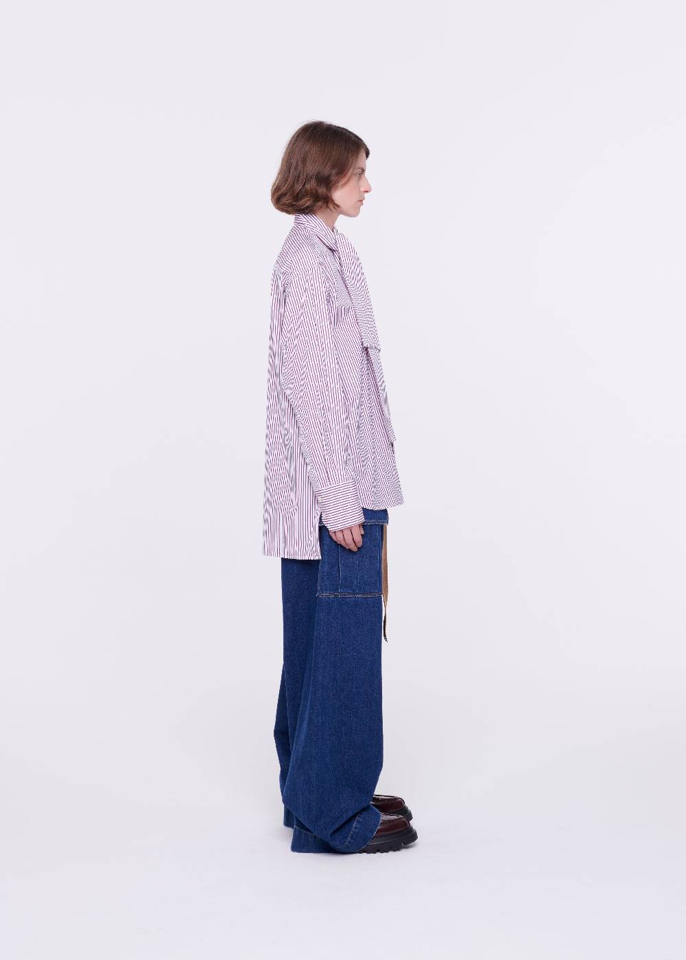 Plan C CAMICIA DI COTONE A RIGHE CON FOULARD Presa