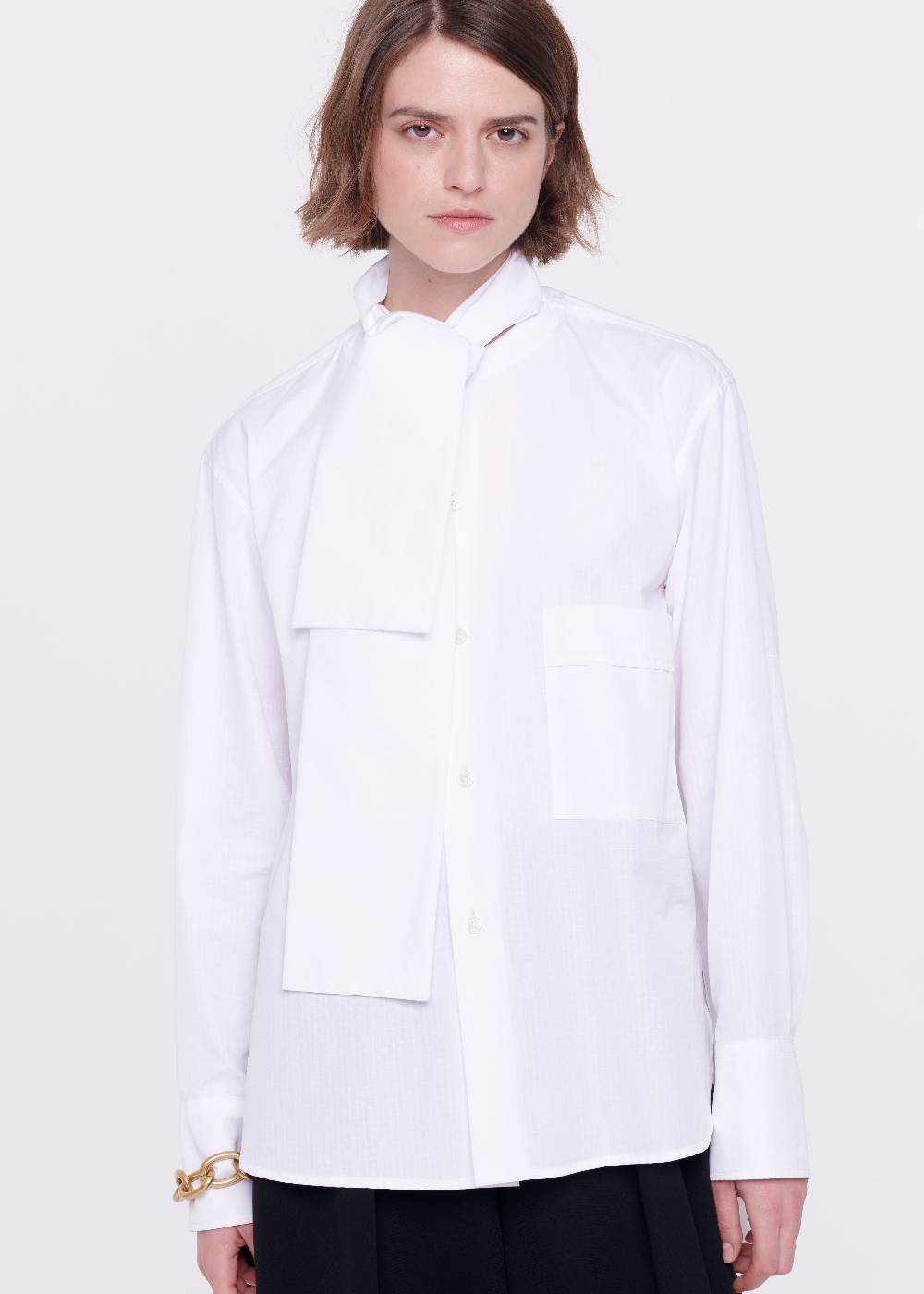 Plan C CAMICIA BIANCA DI COTONE CON FOULARD Sconto