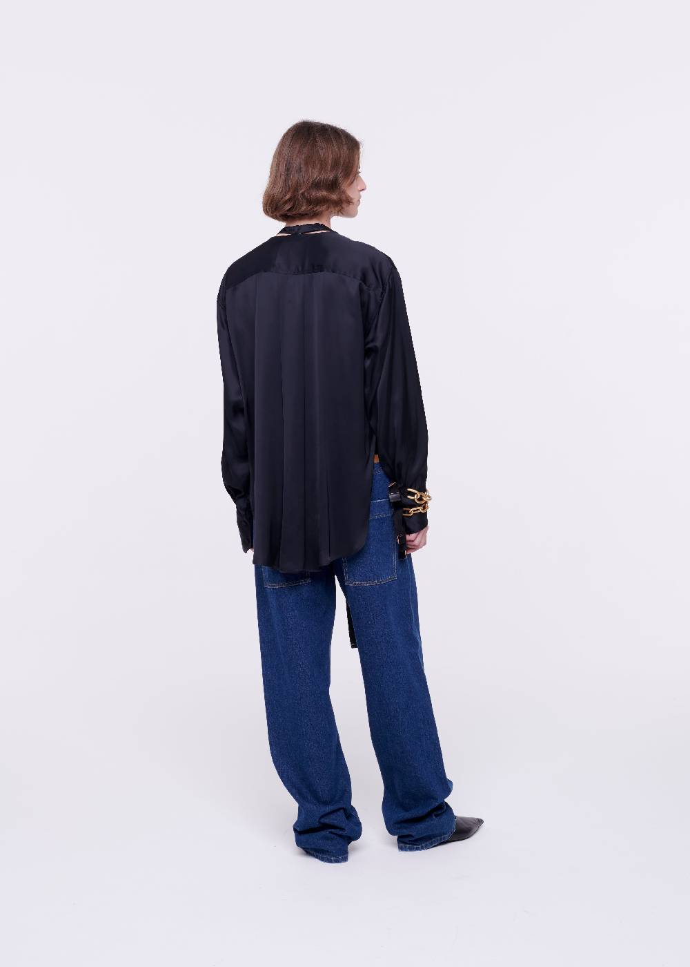 Plan C CAMICIA NERA IN RASO CON PAPILLON Economico