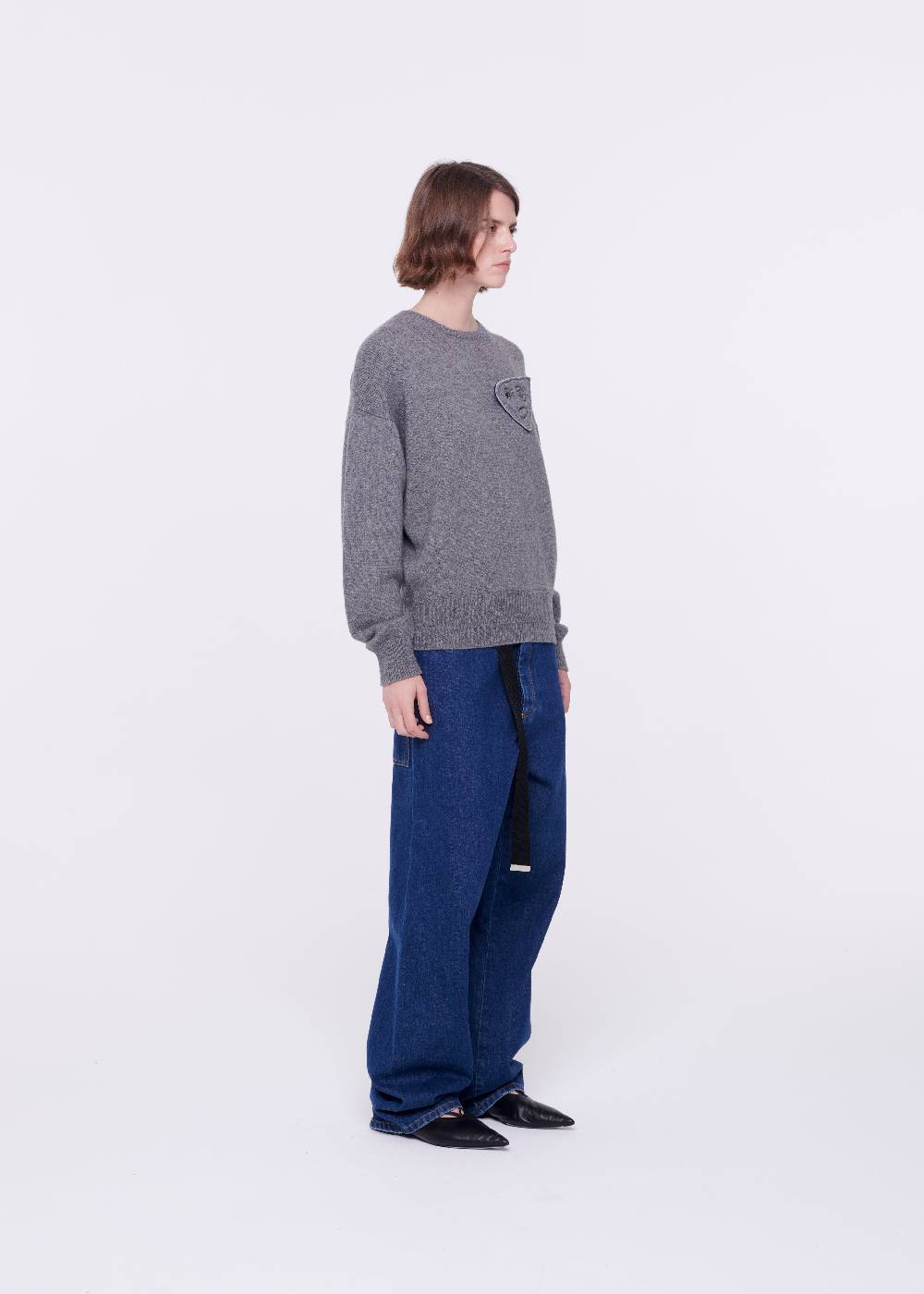 Plan C JEANS A GAMBA AMPIA CON CINTURA NERA Online